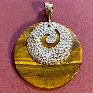 WHITNEY KELLY TIGER’S EYE & HAMMERED STERLING SILVER ENHANCER PENDANT
